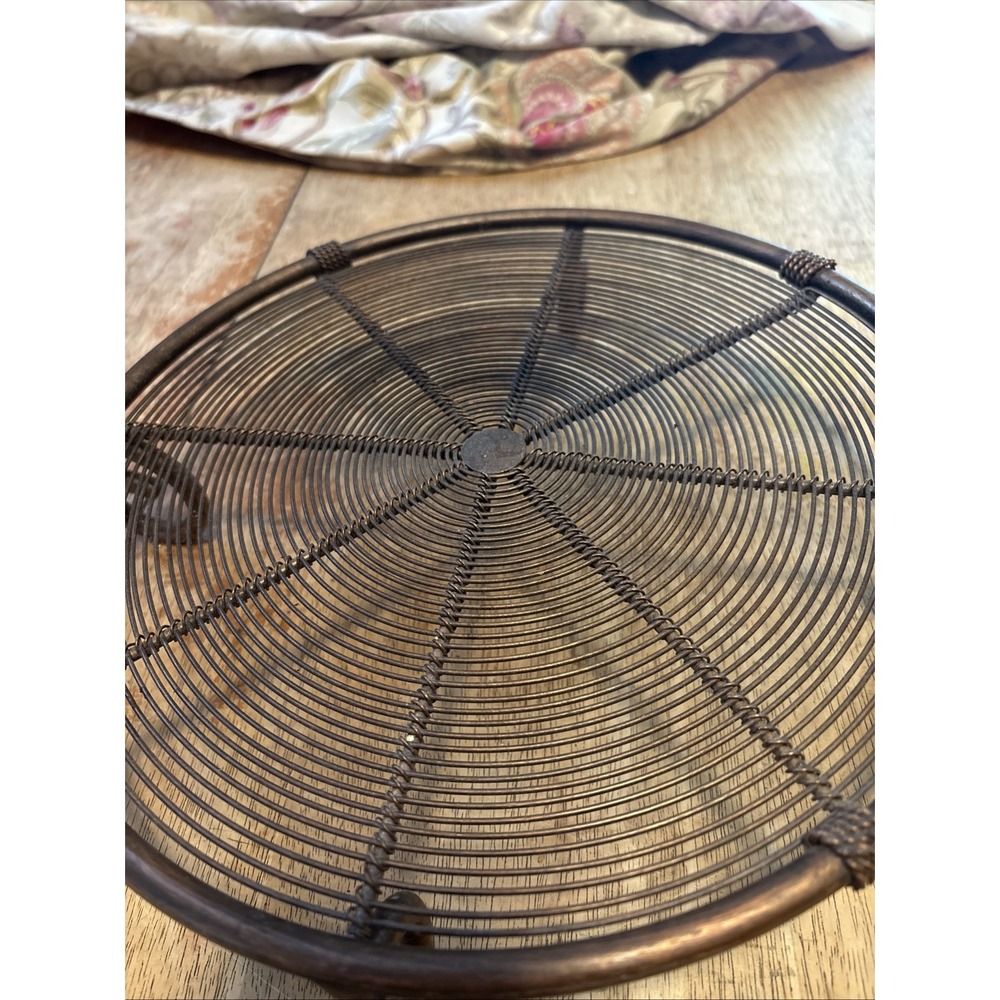 Pier 1 Copper Tone Iron Dessert Stand Woven Wire Serving Basket Tray Cake Plate